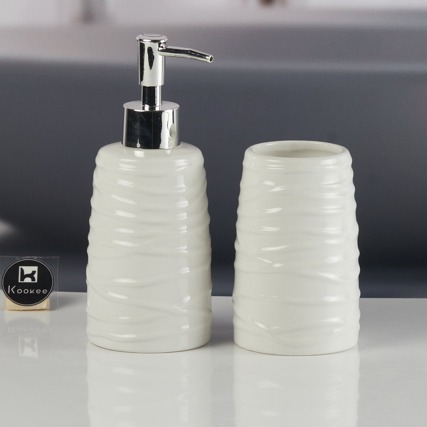 Ceramic Bathroom Accessories Set of 2 with Soap Dispenser (11267)
