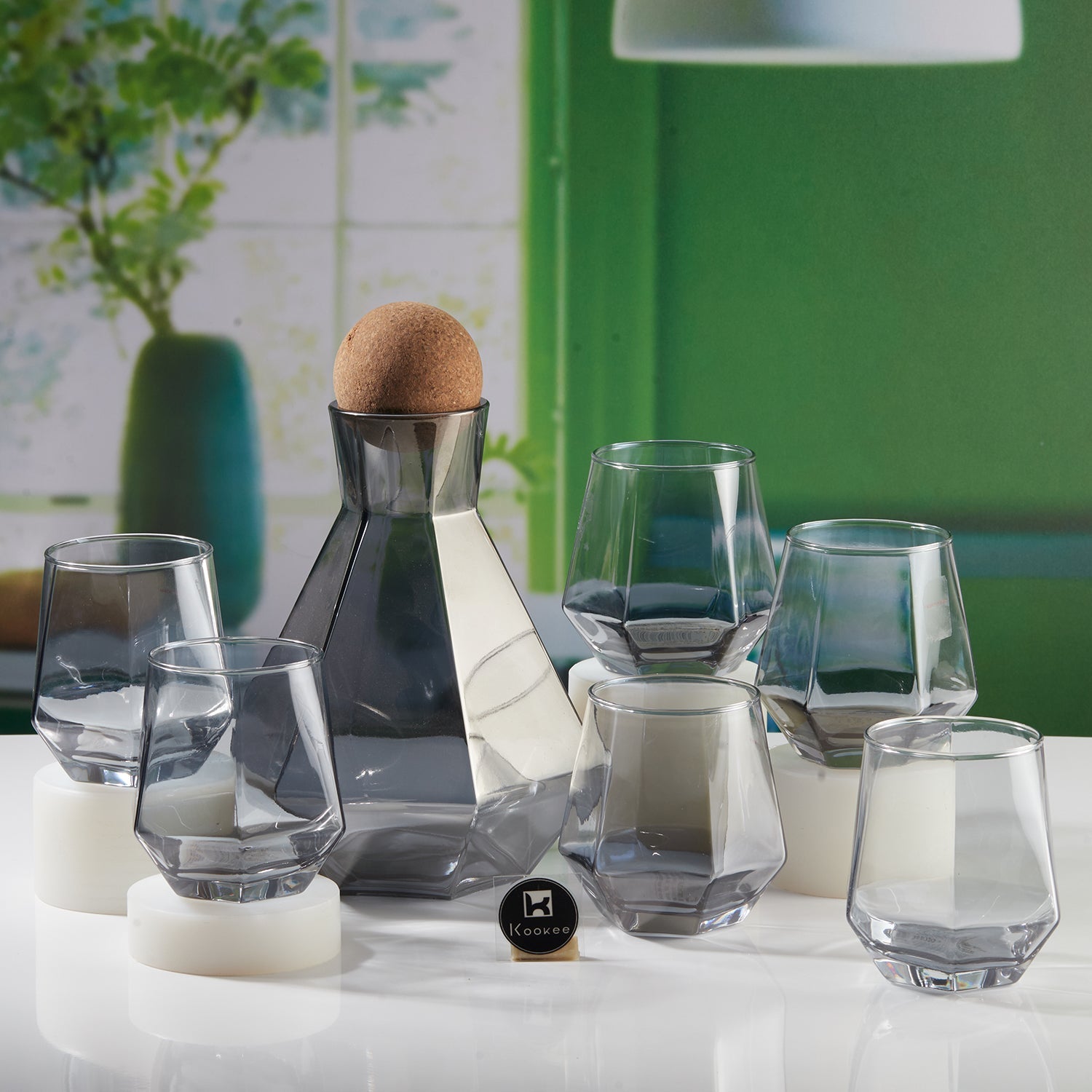 Premium Water and Juice Black Glasses Set of 6 and Jug Set Combo (11321)