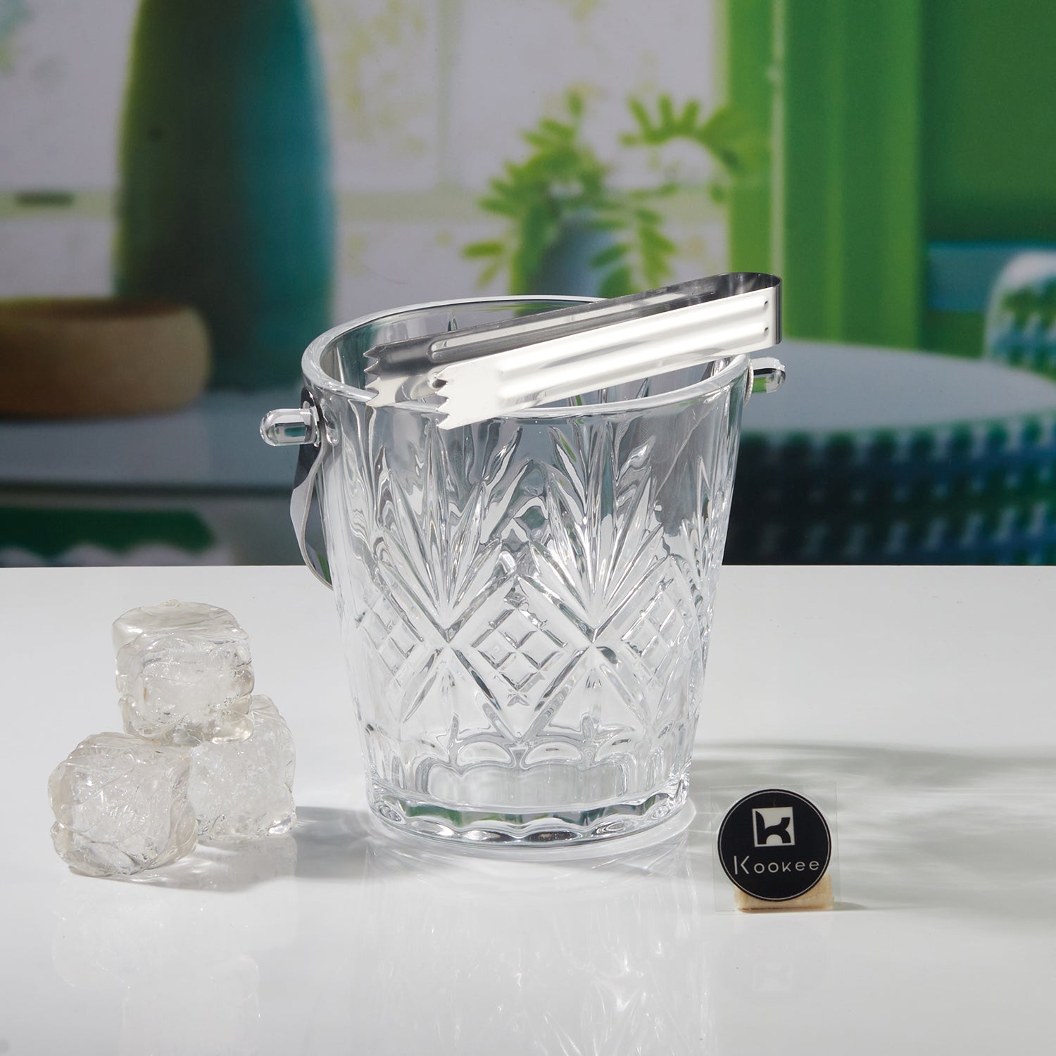 Glass Crystal Ice Bucket with Tong & Handle, Set of 1 - 800ml (11322)