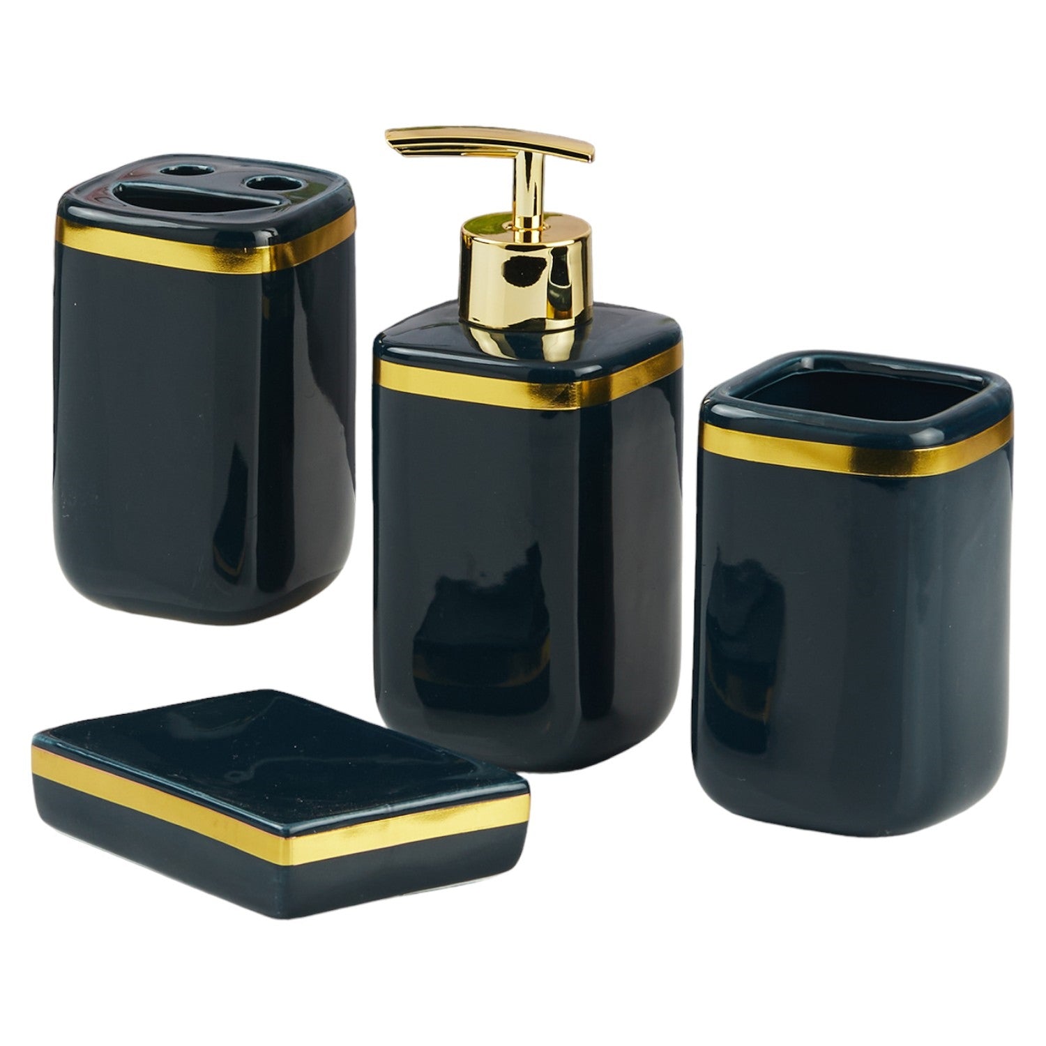 Ceramic Bathroom Accessories Set of 4 with Soap Dispenser (11337)