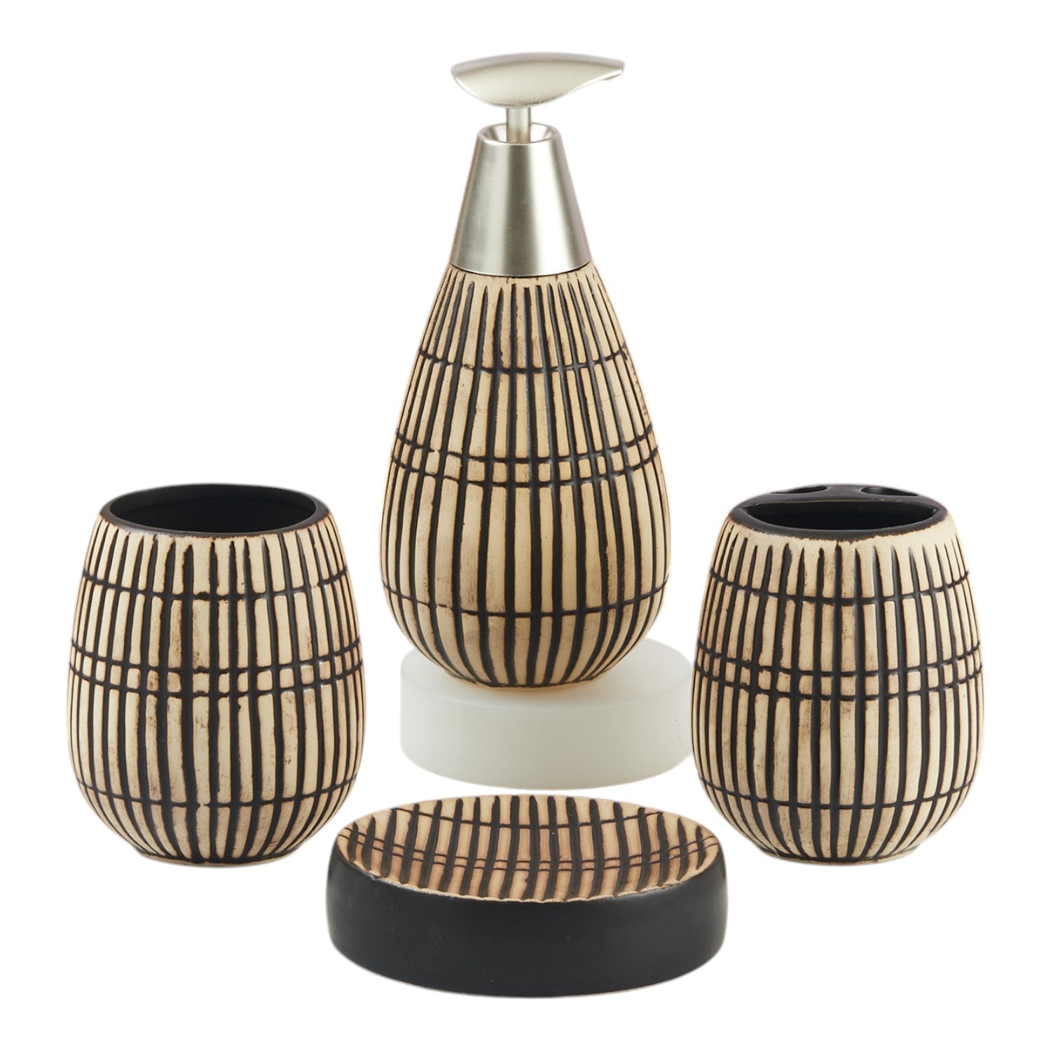 Ceramic Bathroom Accessories Set of 4 with Soap Dispenser (V-CBS-139-2)