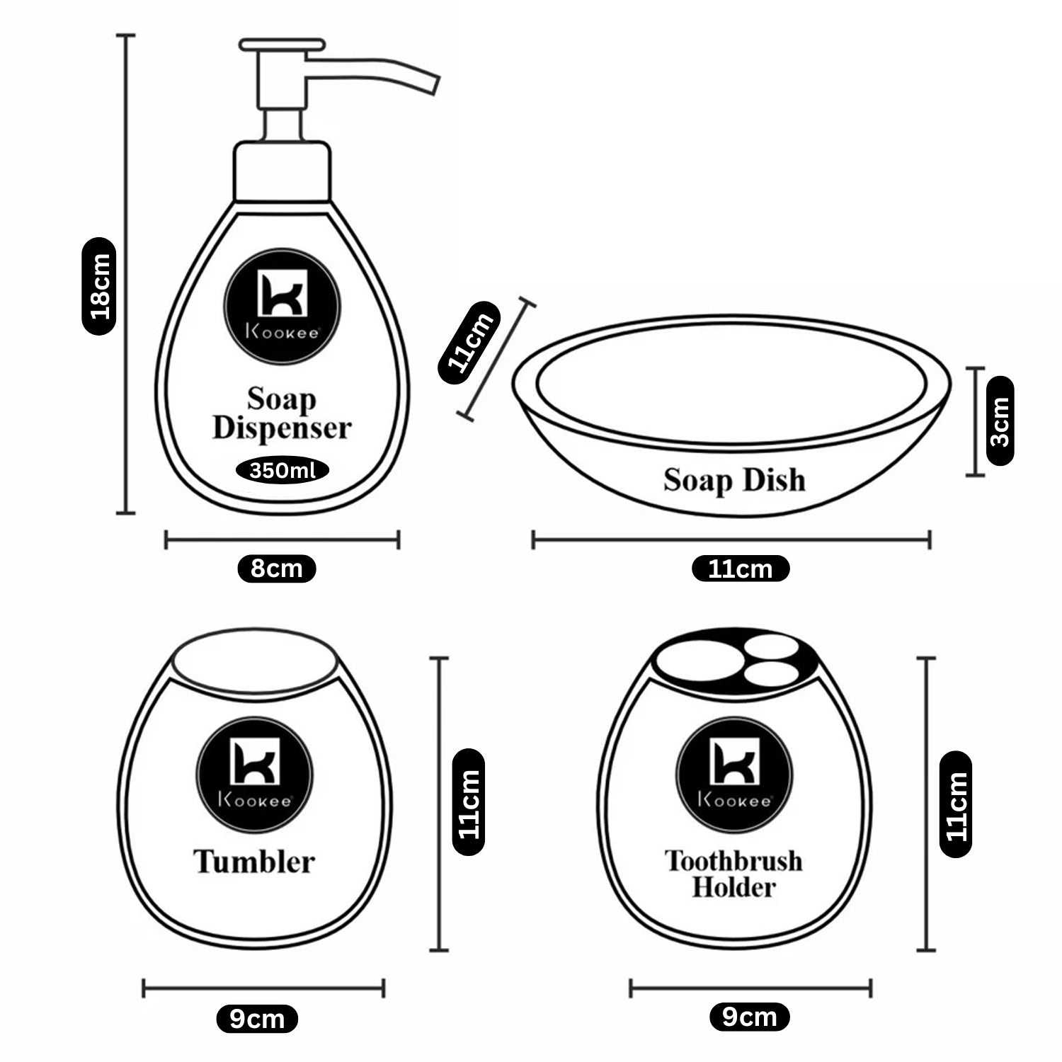 Kookee Ceramic Bathroom Sets, White, ART11340