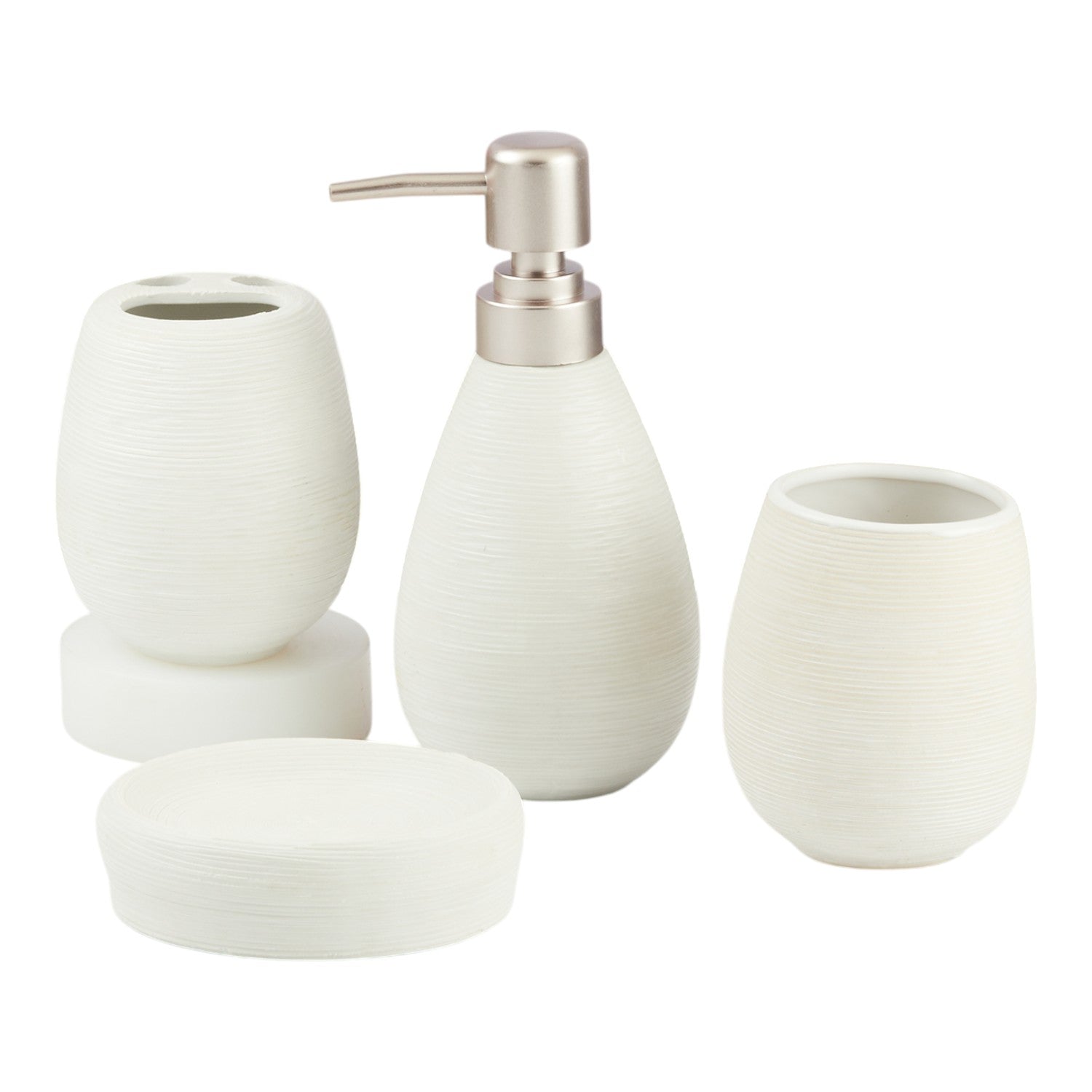 Ceramic Bathroom Accessories Set of 4 with Soap Dispenser (11340)