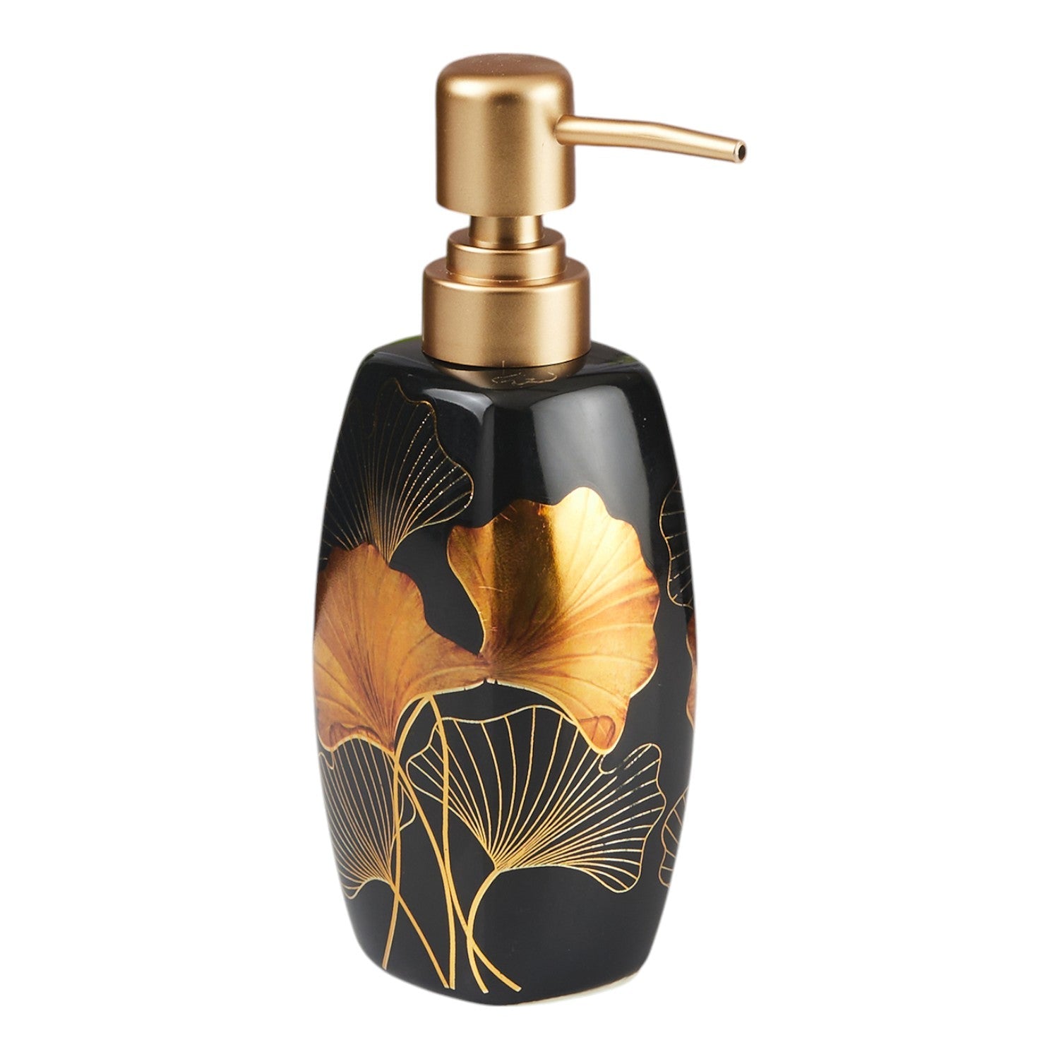 Ceramic Soap Dispenser for handwash for Bathroom, Black/Gold, (Set of 1) (11342)