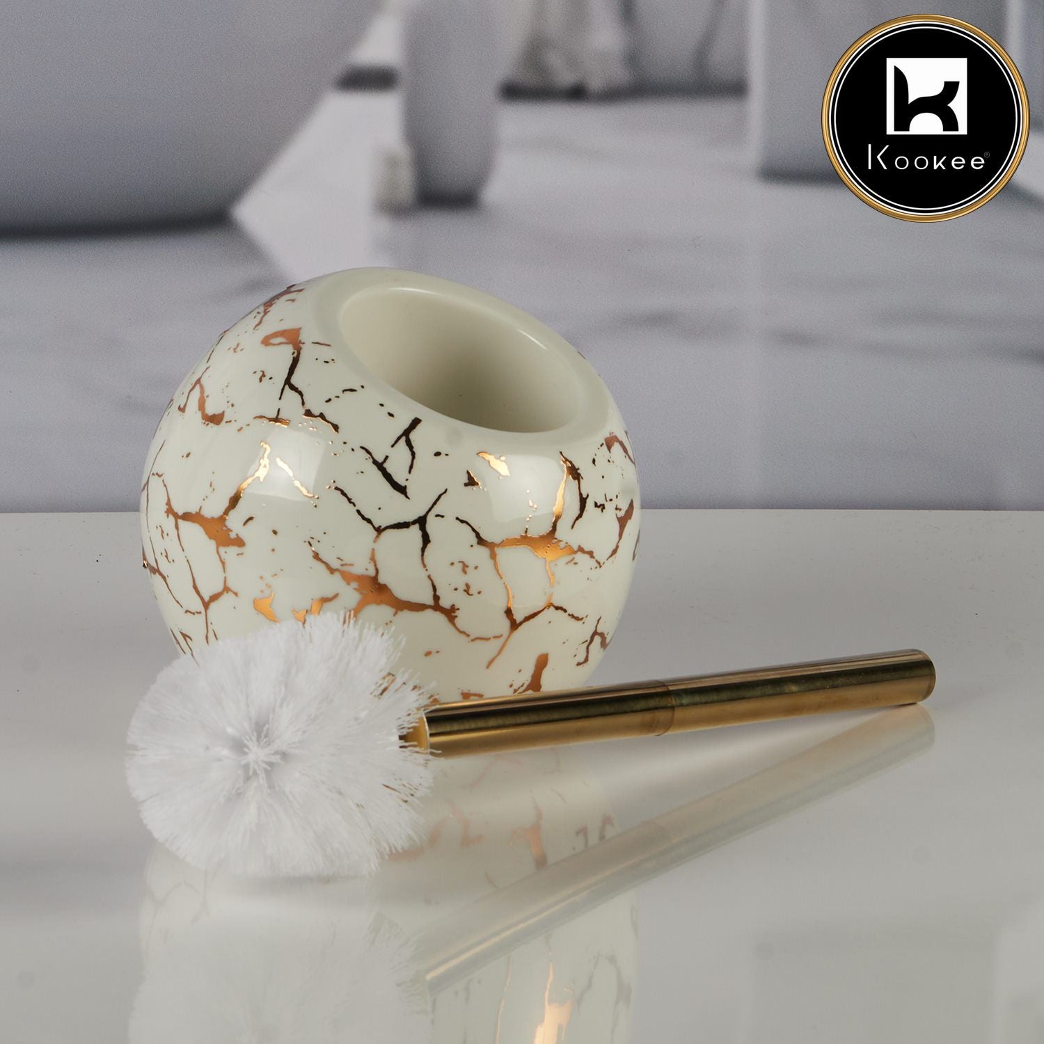 Kookee Ceramic Toilet Brush Holders, White, ART11346