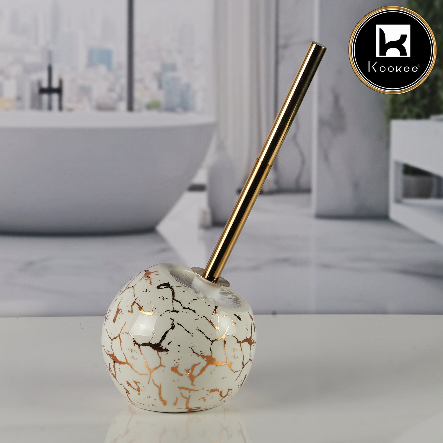 Kookee Ceramic Toilet Brush Holders, White, ART11346