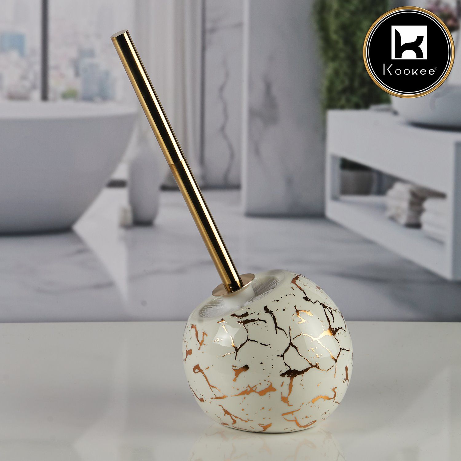 Kookee Ceramic Toilet Brush Holders, White, ART11346