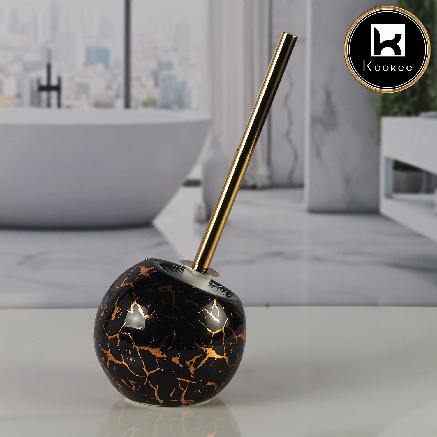 Kookee Ceramic Toilet Brush Holders, Black, ART11347