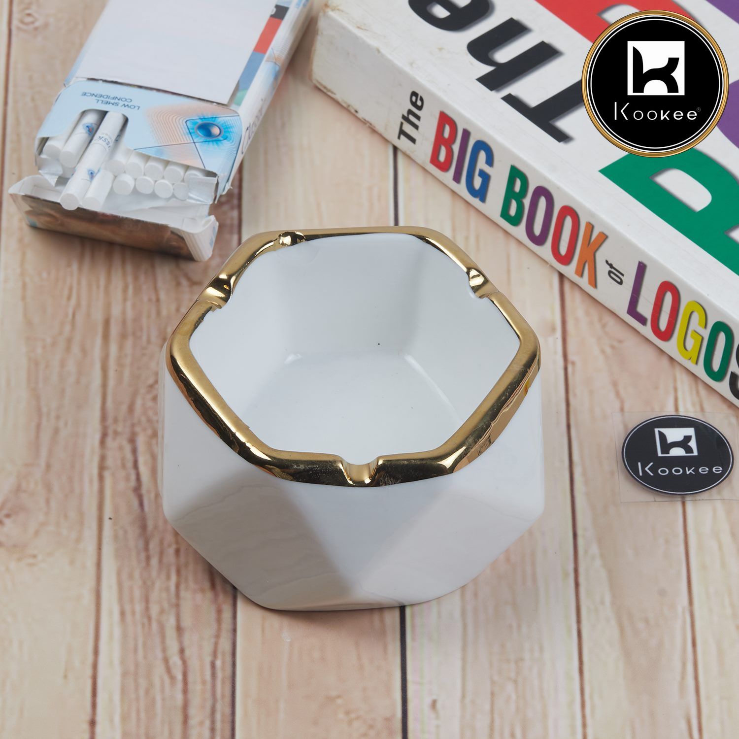 Kookee Ceramic Ashtrays, White, ART11353