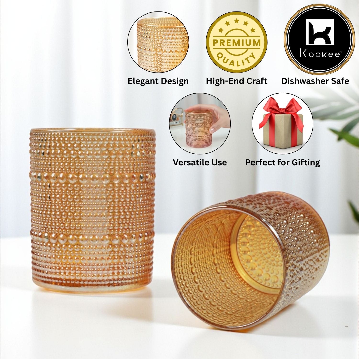 Kookee Whiskey Glasses, Gold, ART11357