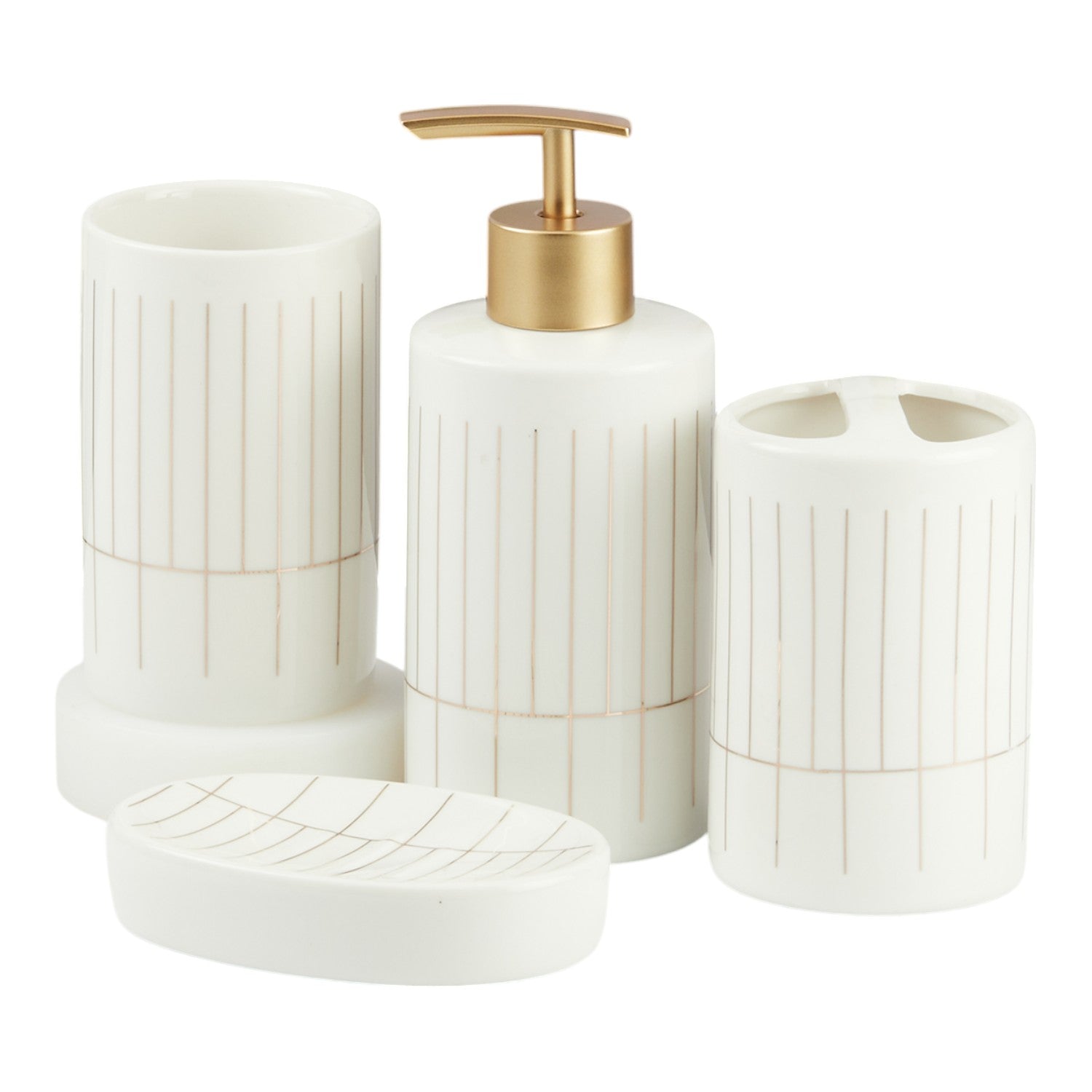 Ceramic Bathroom Accessories Set of 4 with Soap Dispenser (11358)