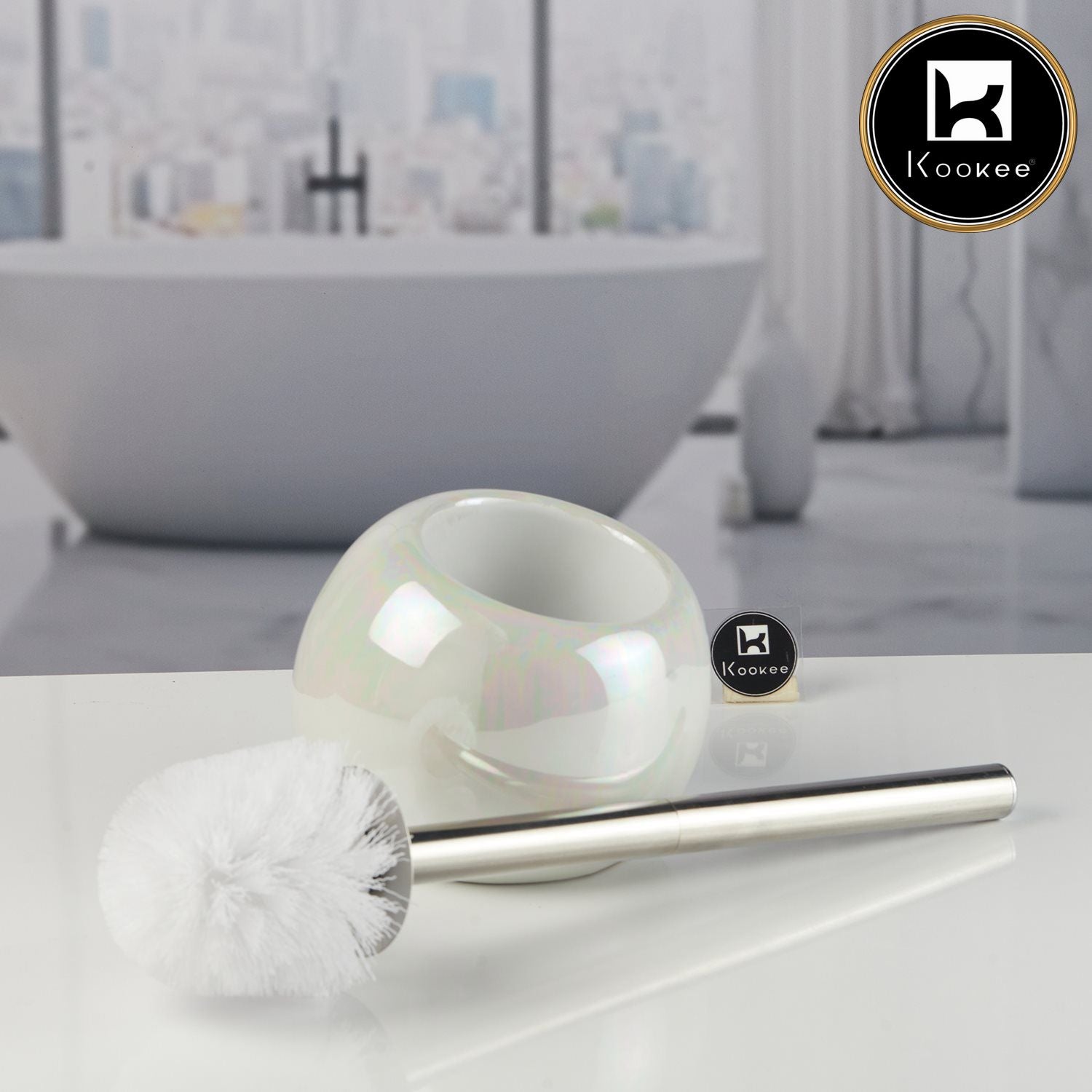 Kookee Ceramic Toilet Brush Holders, White, ART11370
