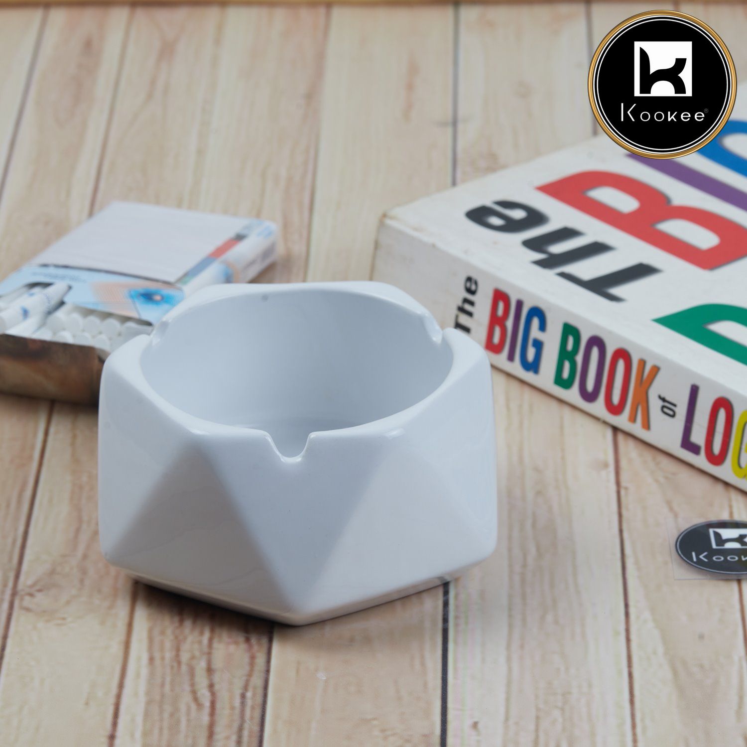 Kookee Ceramic Ashtrays, White, ART11372