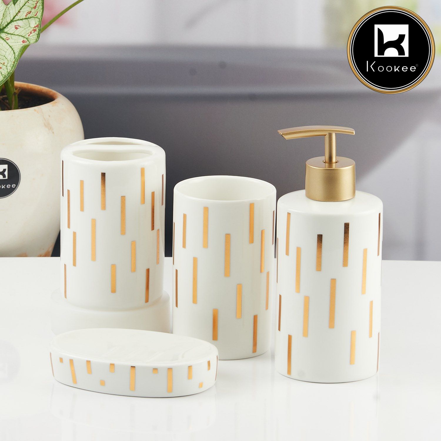 Kookee Ceramic Bathroom Sets, White, ART11374