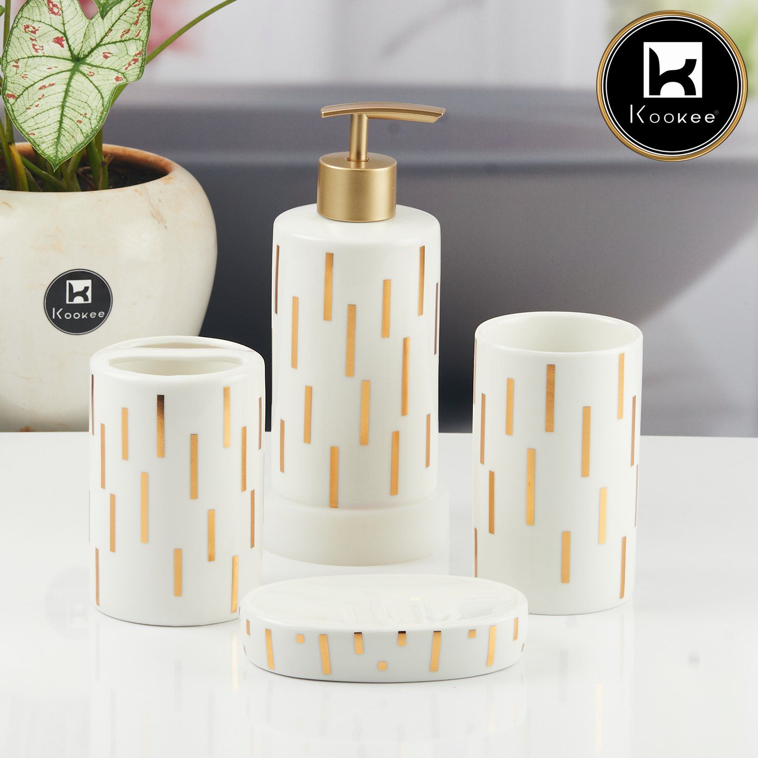 Kookee Ceramic Bathroom Sets, White, ART11374