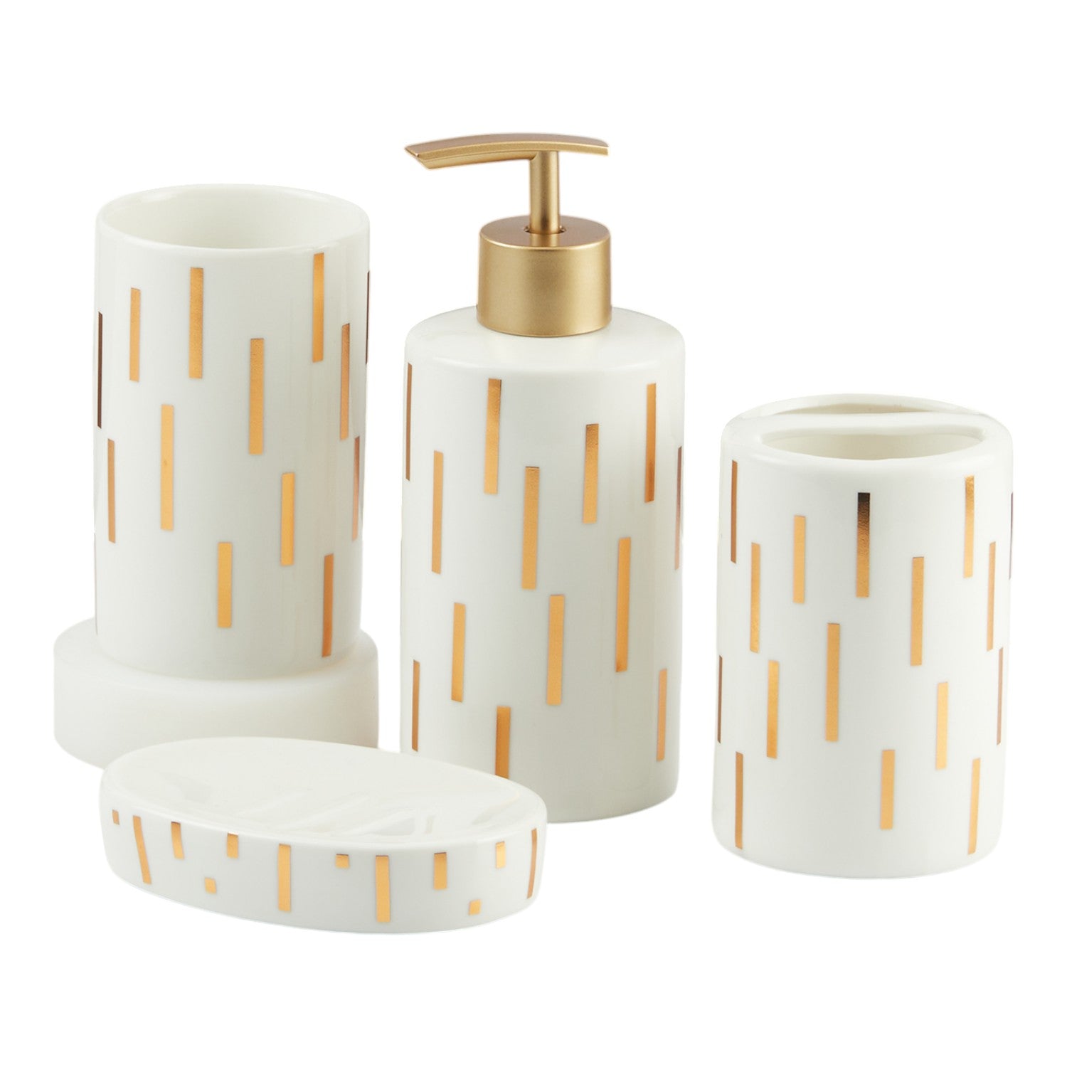 Ceramic Bathroom Accessories Set of 4 with Soap Dispenser (11374)