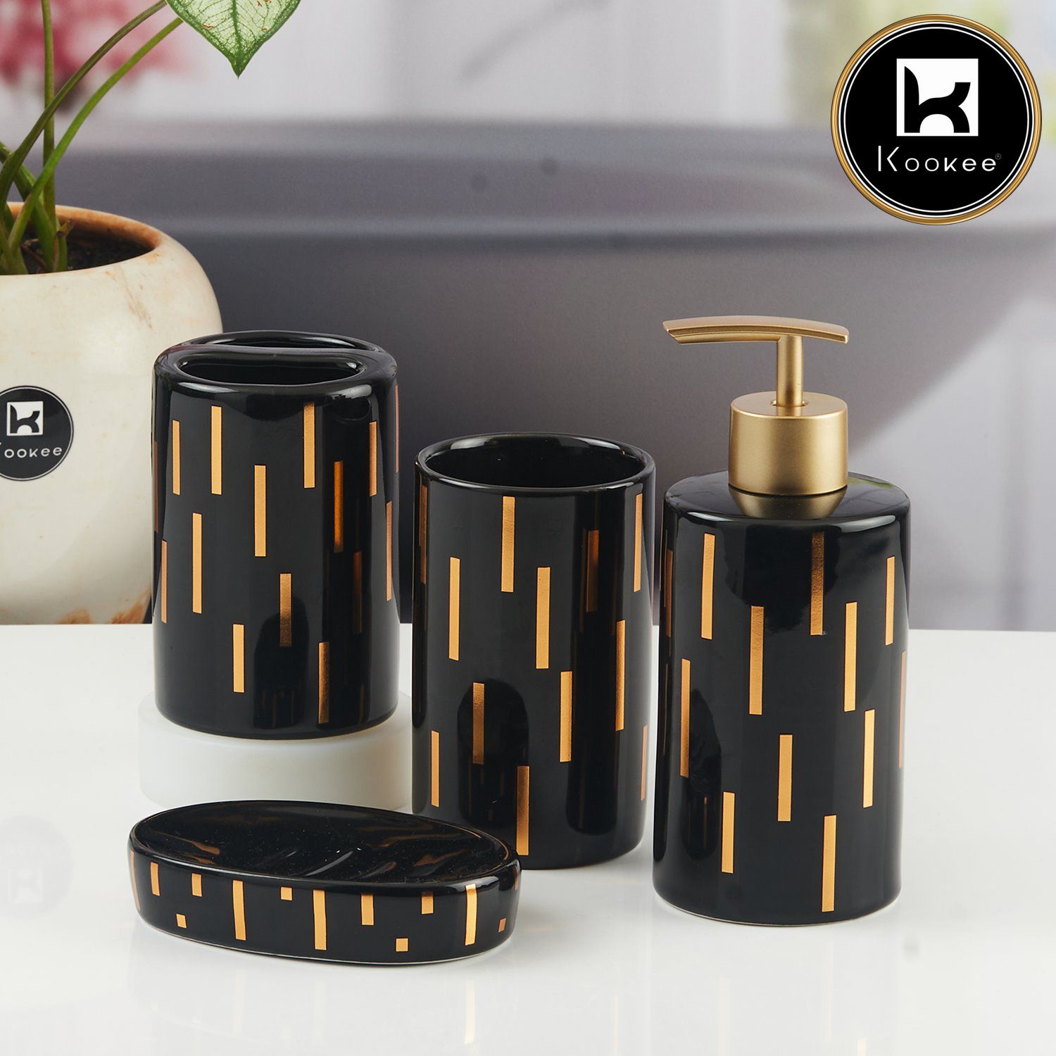 Kookee Ceramic Bathroom Sets, Black, ART11375