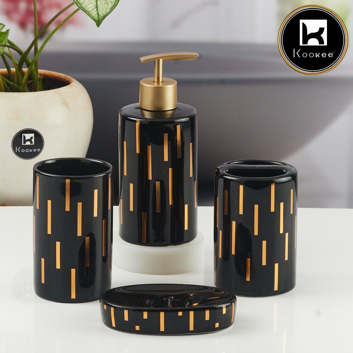 Kookee Ceramic Bathroom Sets, Black, ART11375