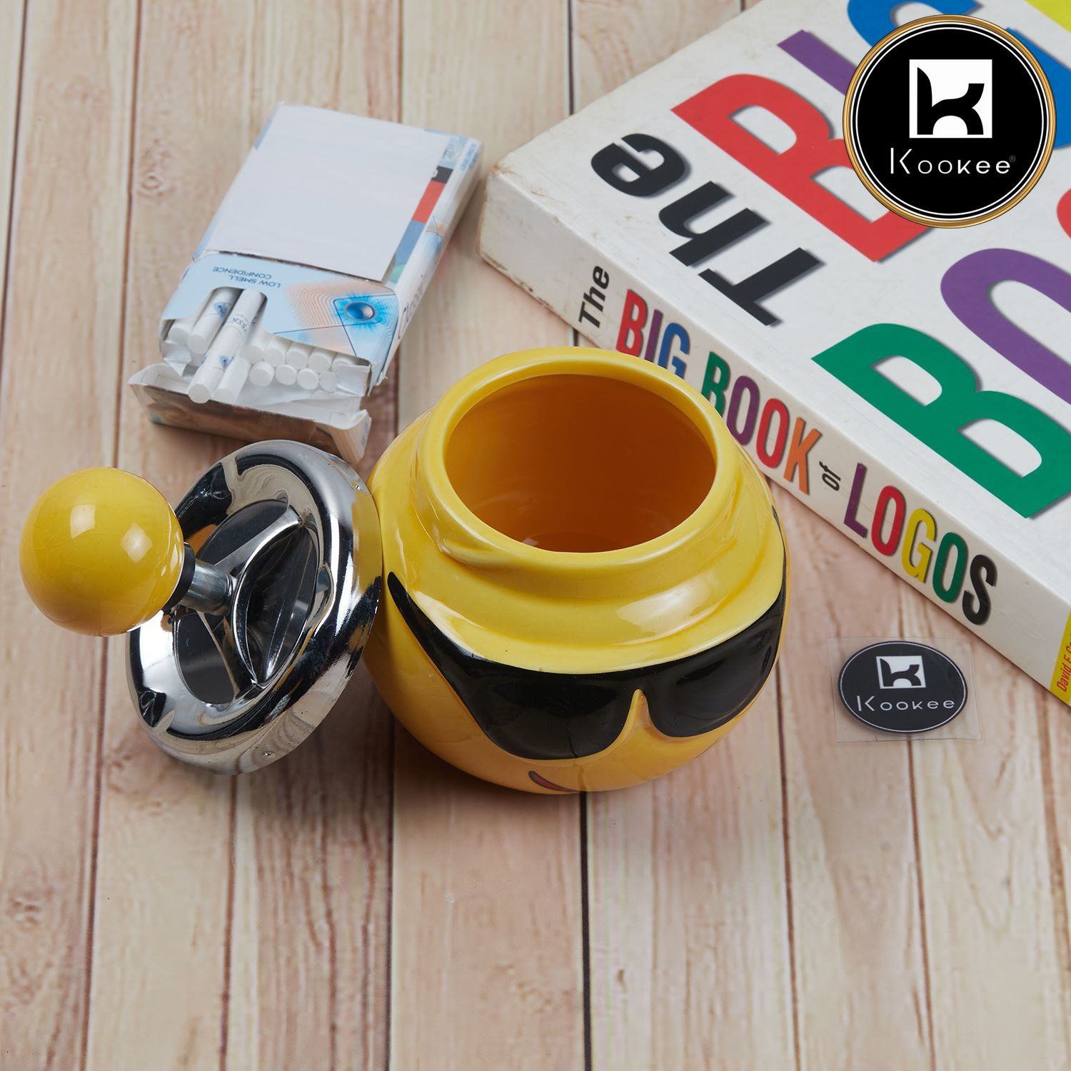 Kookee Push Down Ashtrays, Yellow, ART11382