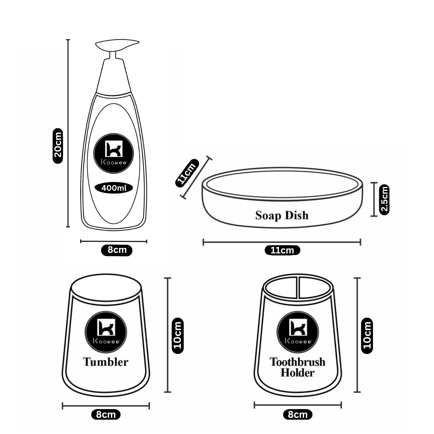 Kookee Ceramic Bathroom Sets, Black, ART11390