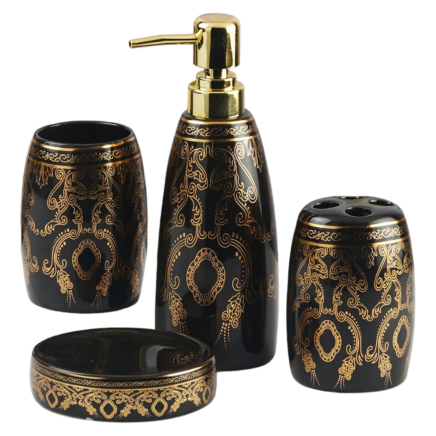 Ceramic Bathroom Accessories Set of 4 with Soap Dispenser (V-CBS-047-2)