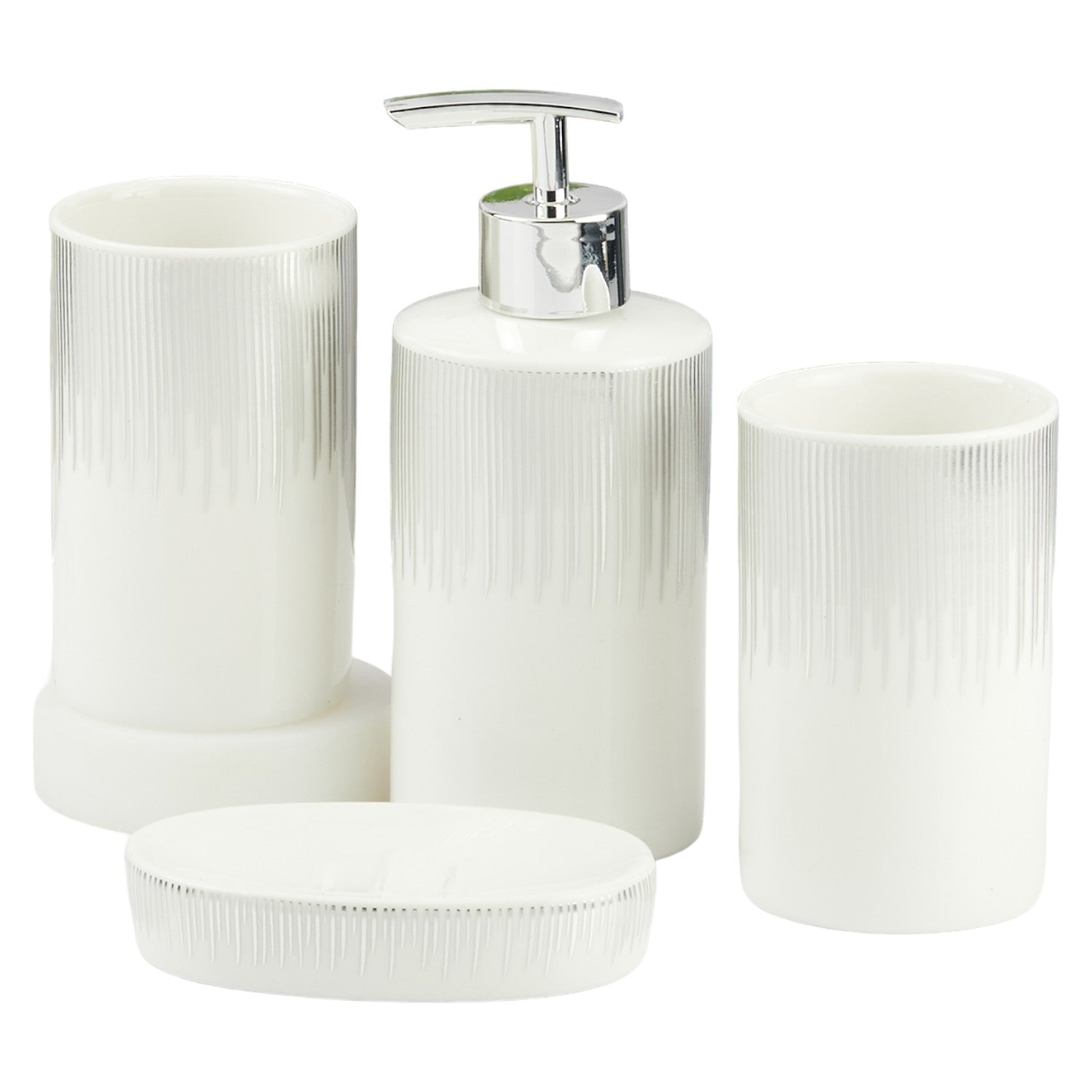 Ceramic Bathroom Accessories Set of 4 with Soap Dispenser (11394)