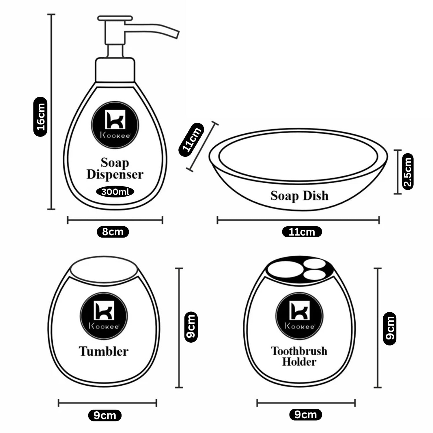 Kookee Ceramic Bathroom Sets, Grey, ART11397