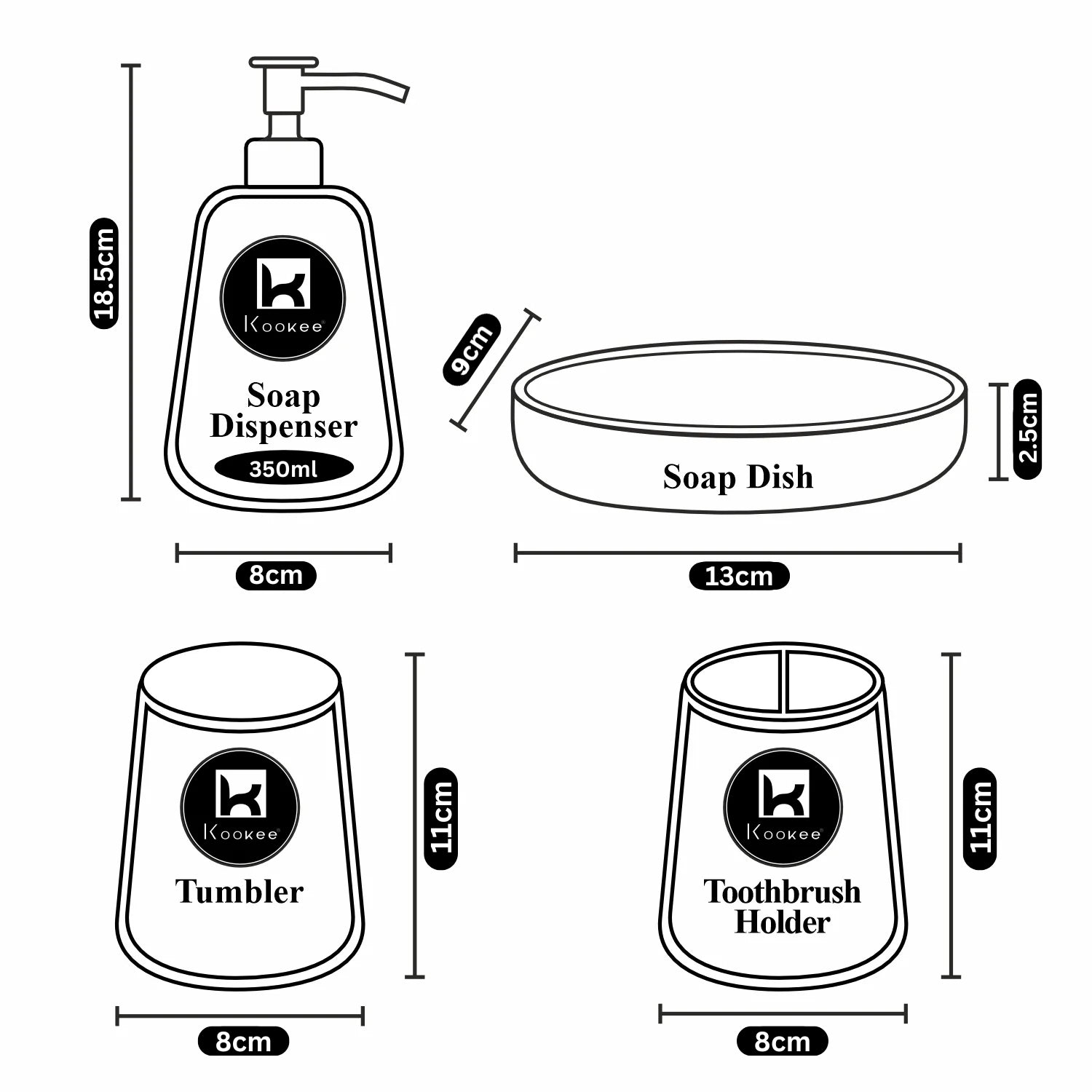 Kookee Ceramic Bathroom Sets, White, ART11422