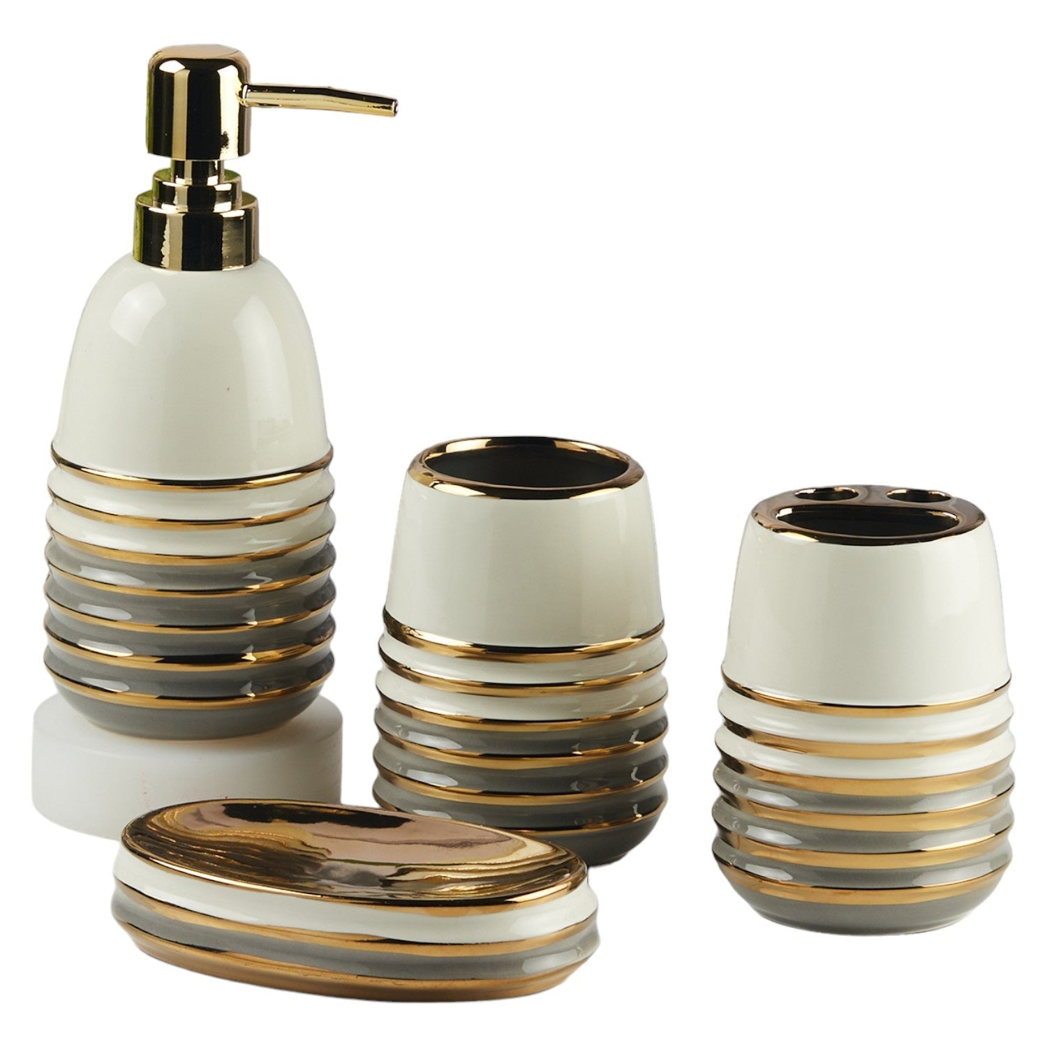 Ceramic Bathroom Accessories Set of 4 with Soap Dispenser (11422)
