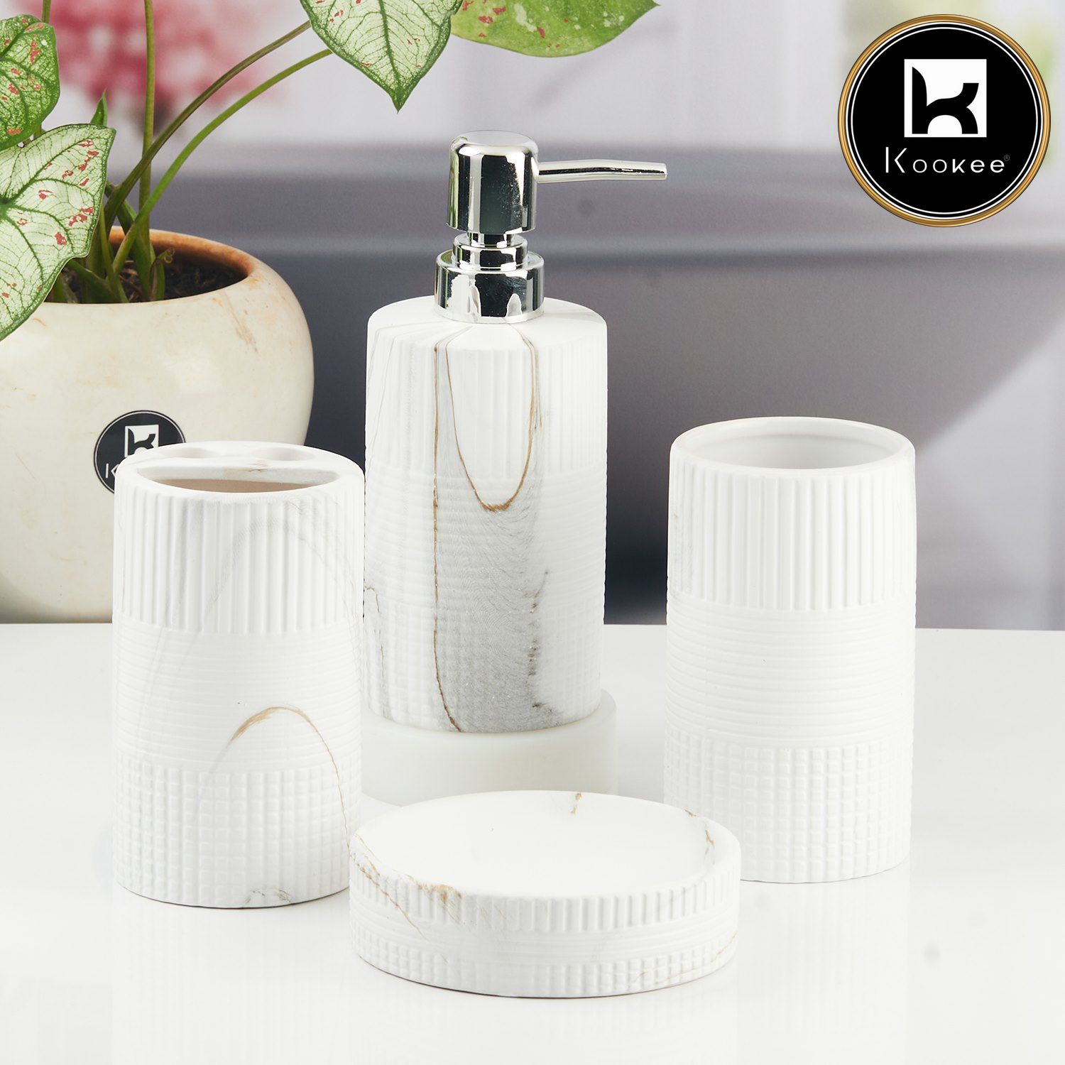 Kookee Ceramic Bathroom Sets, White, ART11424