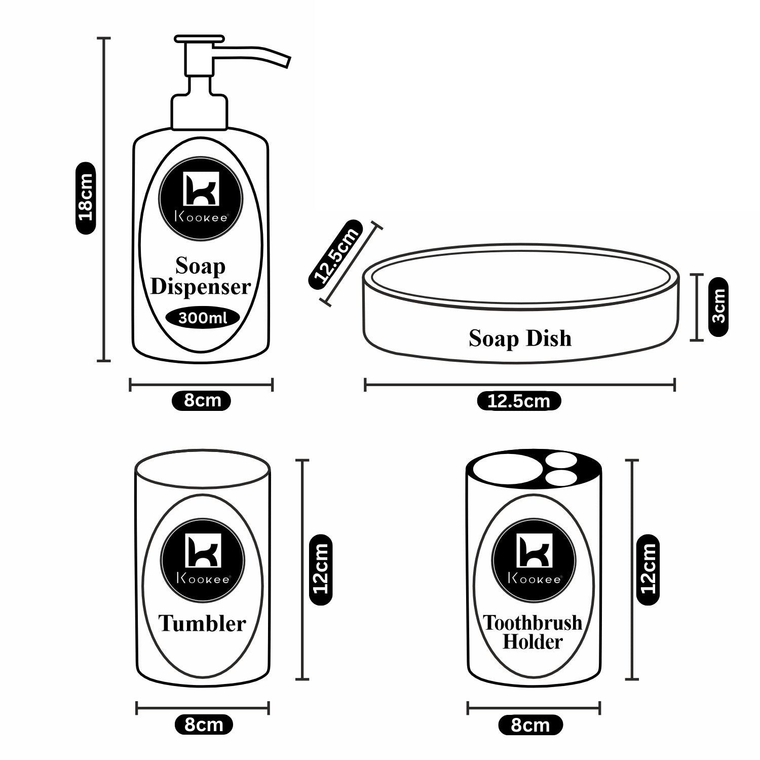 Kookee Ceramic Bathroom Sets, White, ART11424