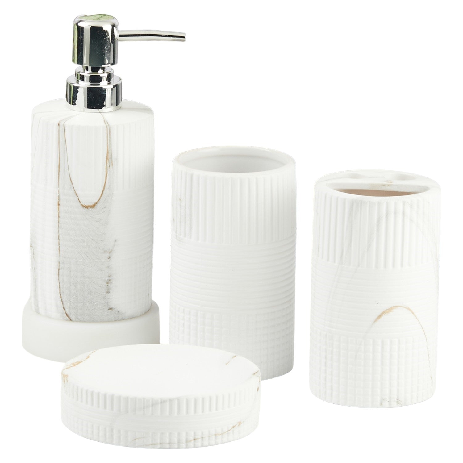 Ceramic Bathroom Accessories Set of 4 with Soap Dispenser (11424)