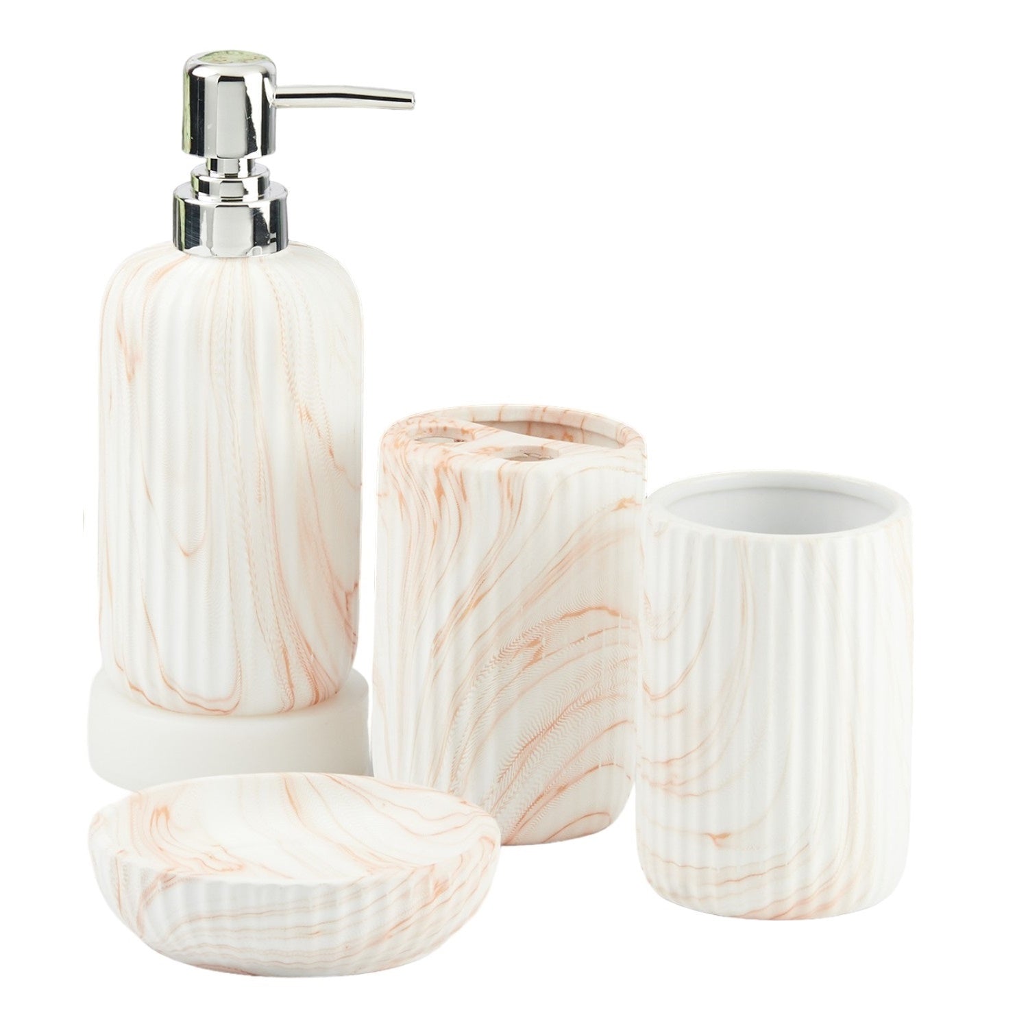 Ceramic Bathroom Accessories Set of 4 with Soap Dispenser (V-CBS-058-1)