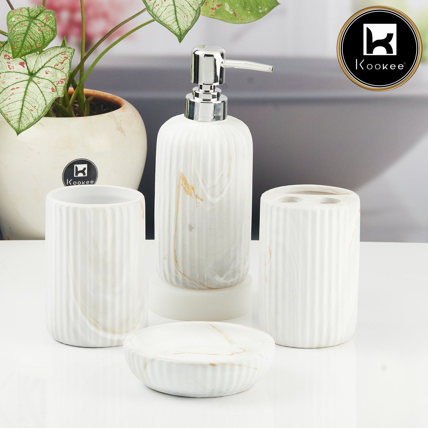 Kookee Ceramic Bathroom Sets, White, ART11426