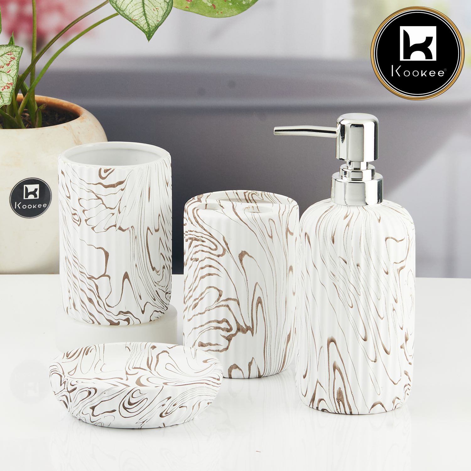 Kookee Ceramic Bathroom Sets, White, ART11427