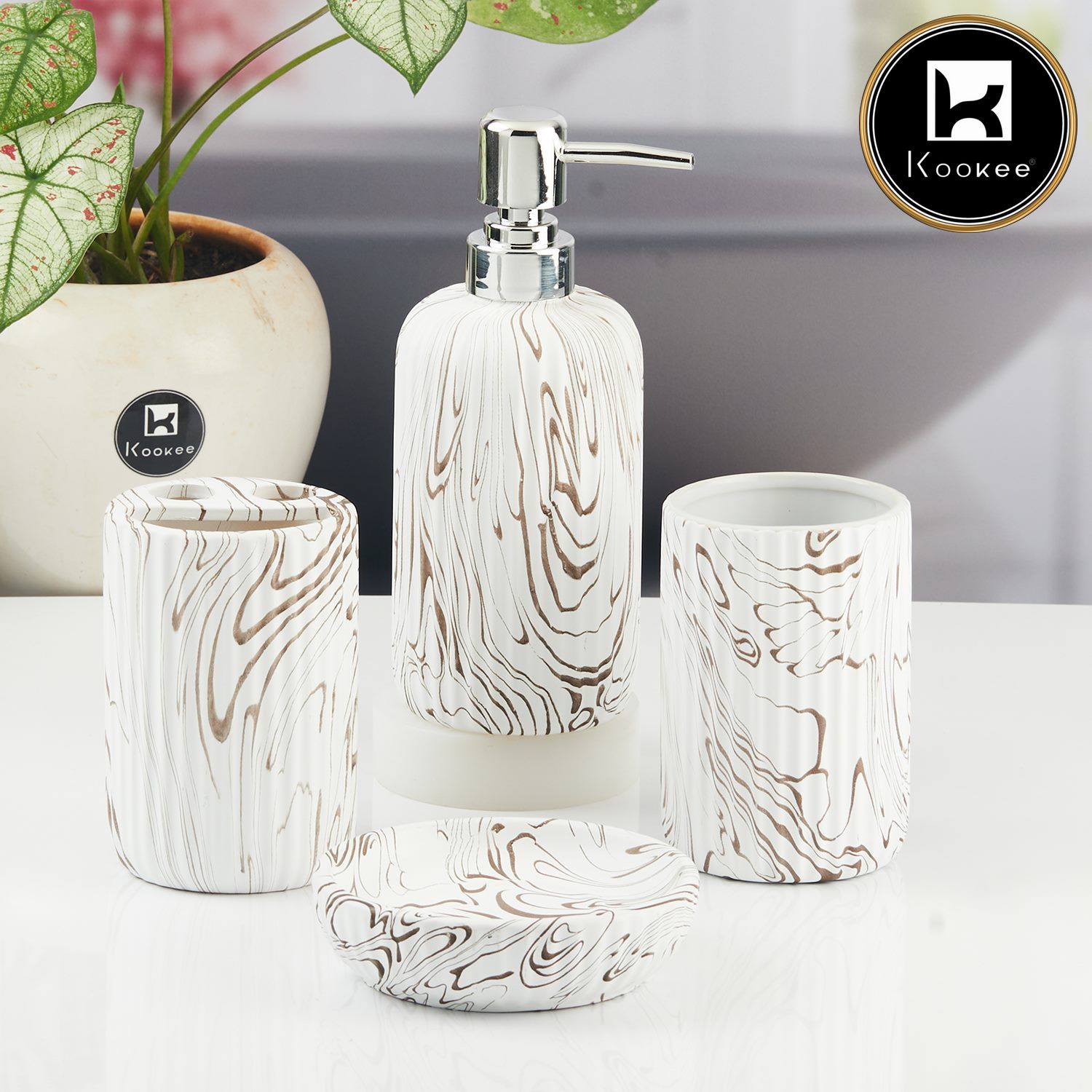 Kookee Ceramic Bathroom Sets, White, ART11427