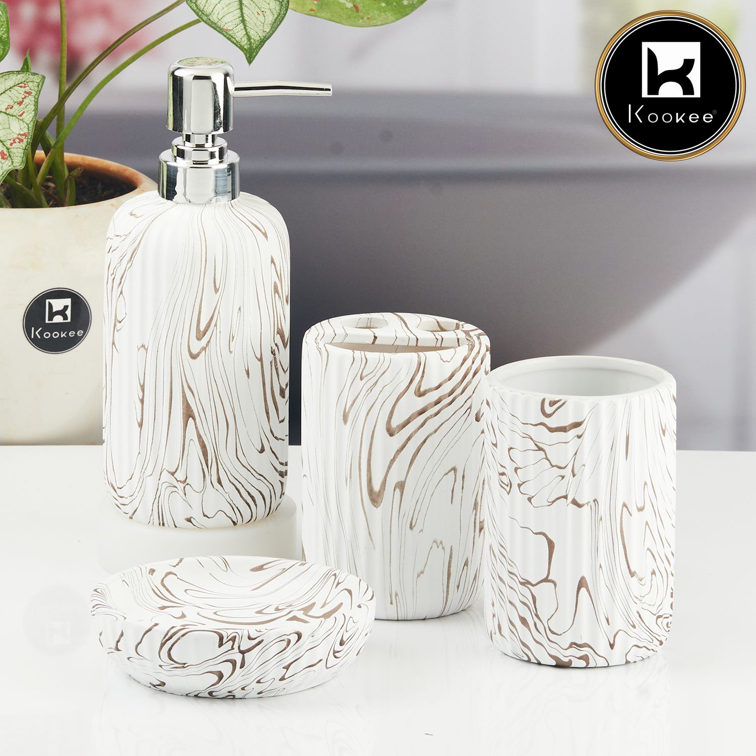 Kookee Ceramic Bathroom Sets, White, ART11427
