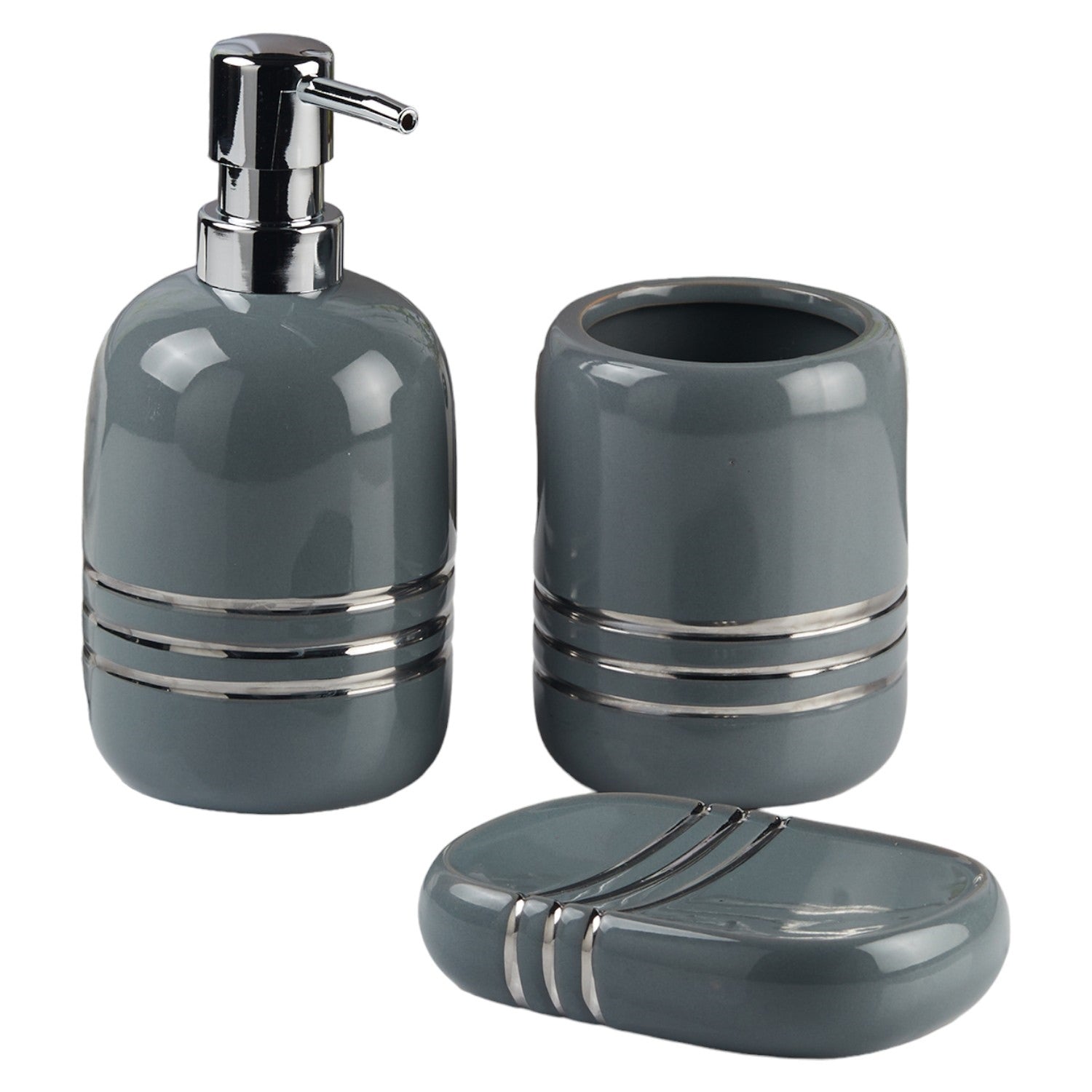 Kookee Ceramic Bathroom Sets, Grey, ART11433