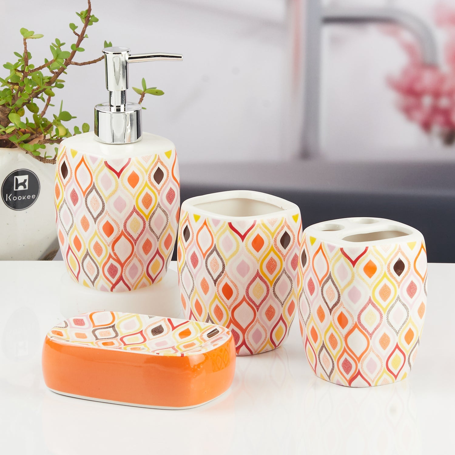 Ceramic Bathroom Set of 4 with Soap Dispenser (8068)