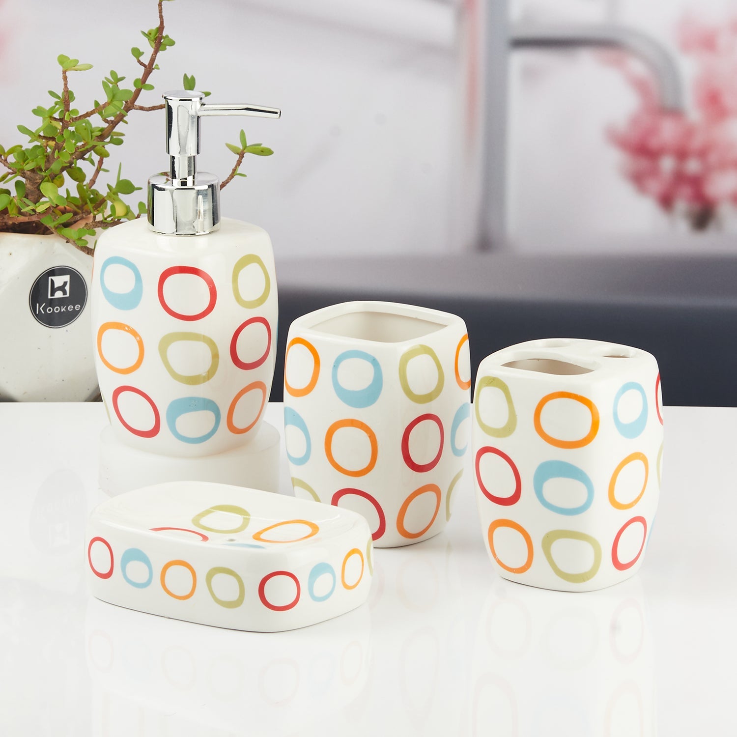 Ceramic Bathroom Accessories Set of 4 with Soap Dispenser (10170)