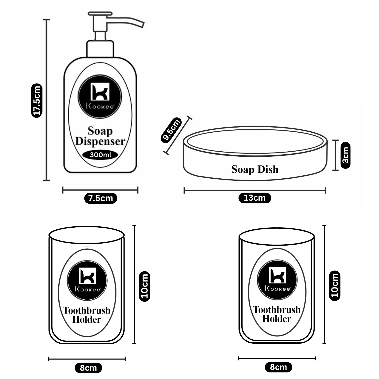Kookee Ceramic Bathroom Sets, White, ART11439