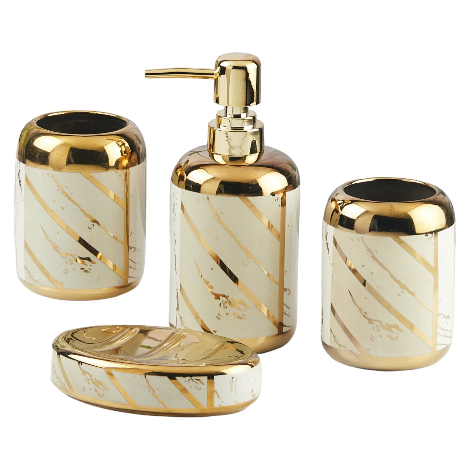 Ceramic Bathroom Accessories Set of 4 with Soap Dispenser (11439)