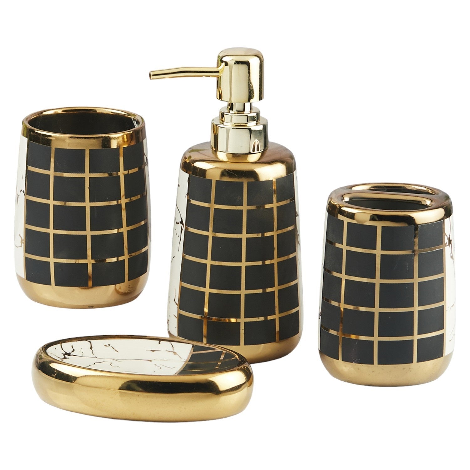 Ceramic Bathroom Accessories Set of 4 with Soap Dispenser (V-CBS-067-1)