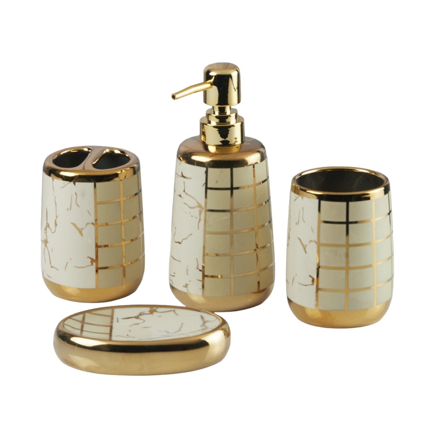 Ceramic Bathroom Accessories Set of 4 with Soap Dispenser (11441)