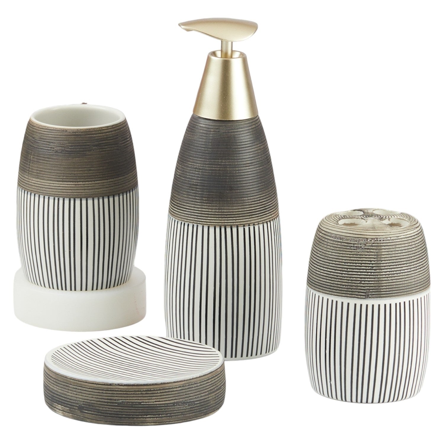 Ceramic Bathroom Accessories Set of 4 with Soap Dispenser (11443)