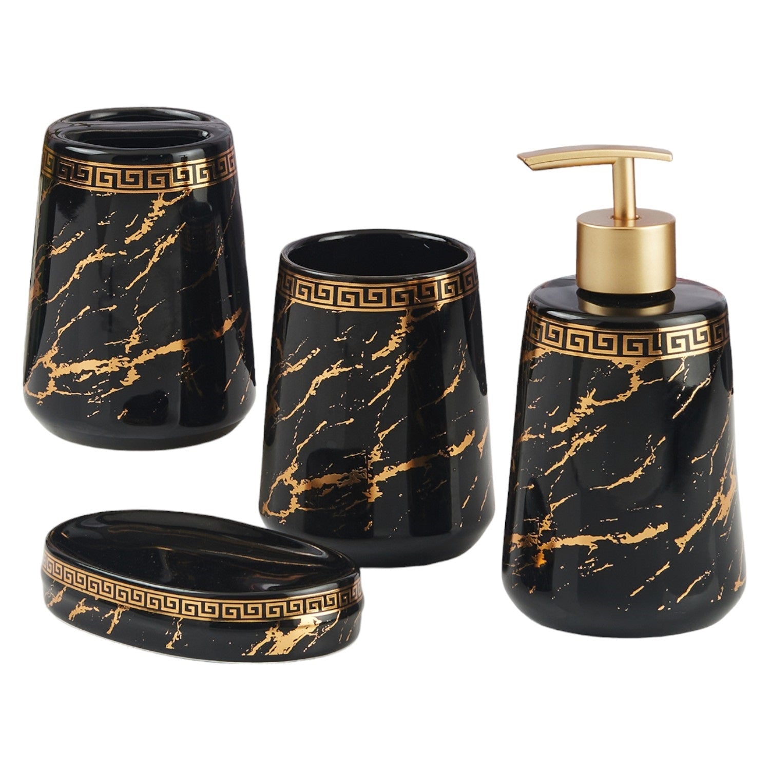 Ceramic Bathroom Accessories Set of 4 with Soap Dispenser (11447)