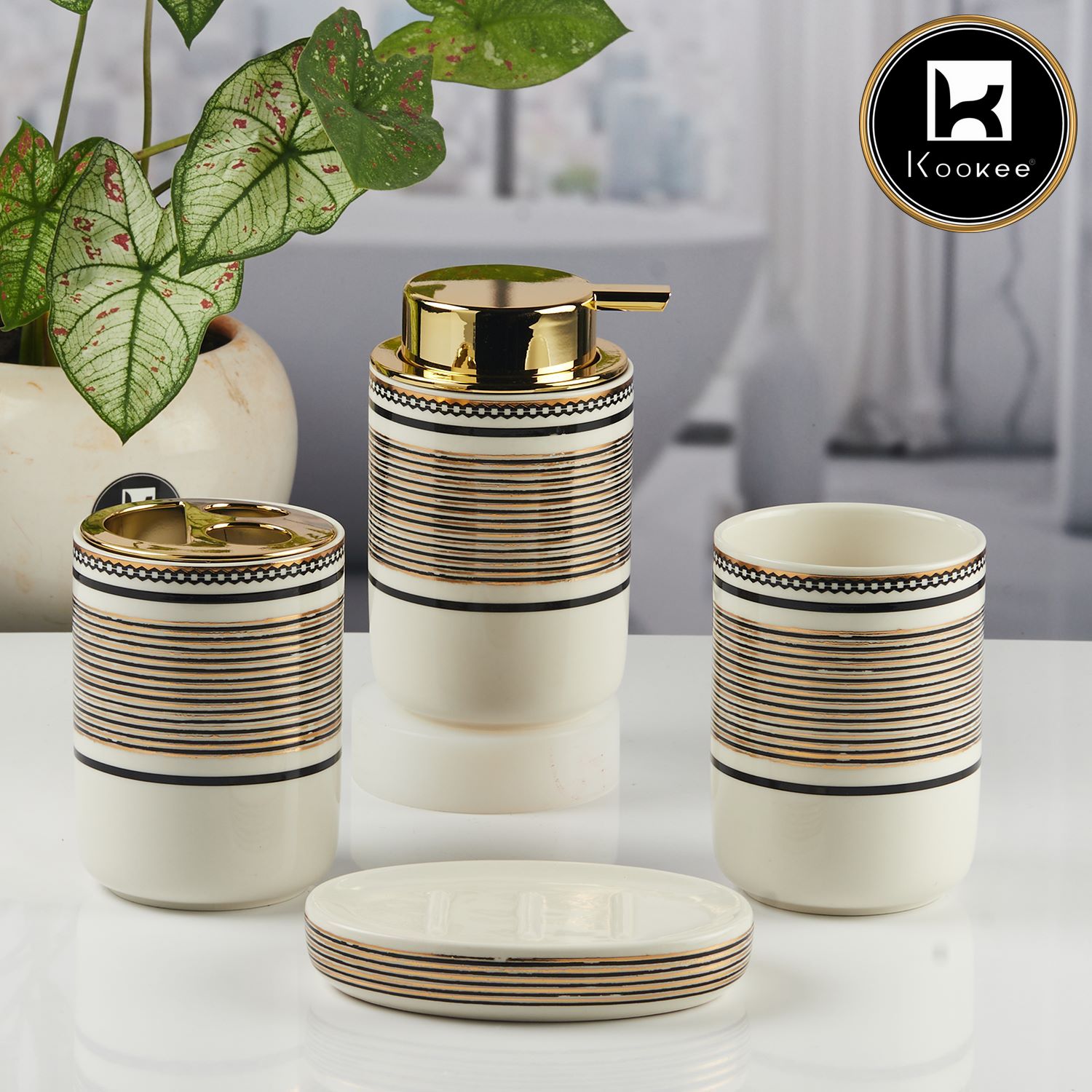 Kookee Ceramic Bathroom Sets, Off White, ART11449