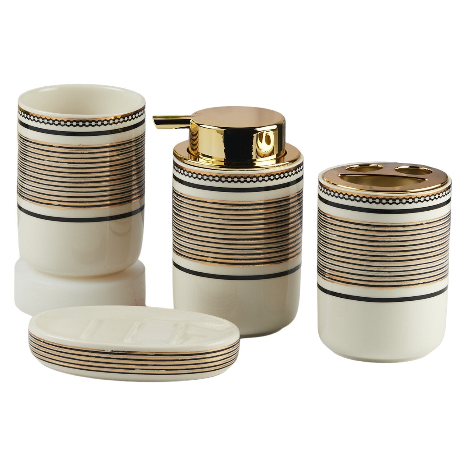 Ceramic Bathroom Accessories Set of 4 with Soap Dispenser (11449)