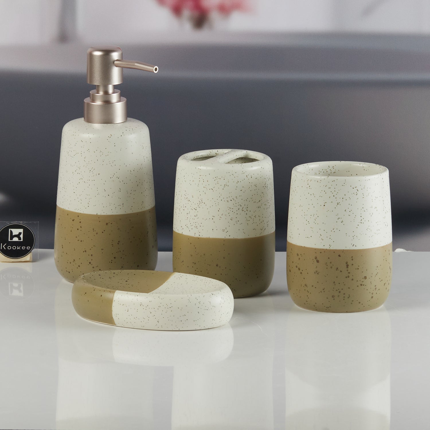 Ceramic Bathroom Accessories Set of 4 with Soap Dispenser (11499)