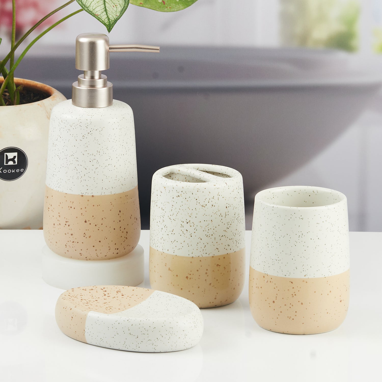 Ceramic Bathroom Accessories Set of 4 with Soap Dispenser (11500)